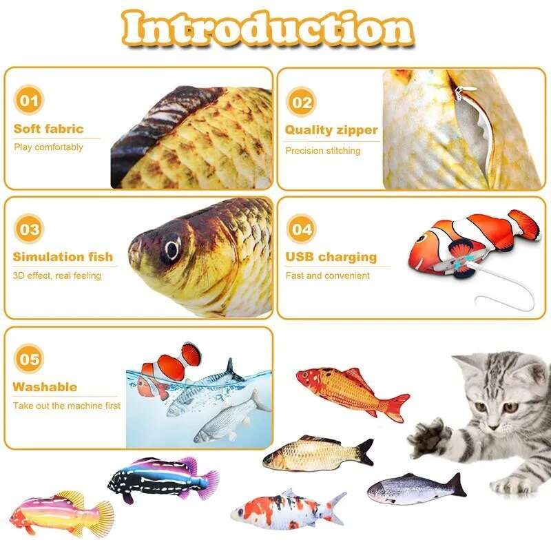 3D Cat Fish Soft Plush Toy USB Chargable - beunik