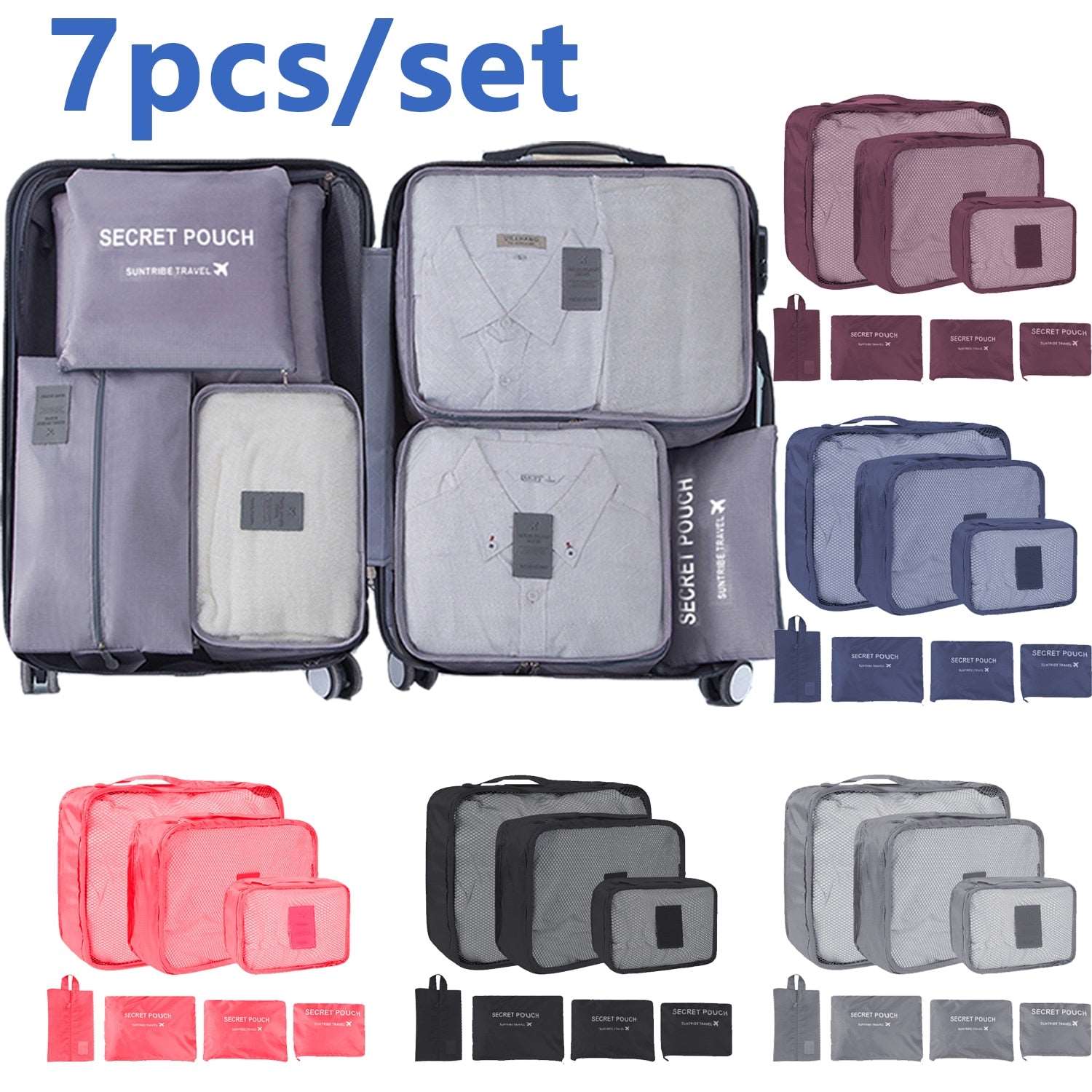 6/7pcs Colour Travel Storage Bag Set - beunik