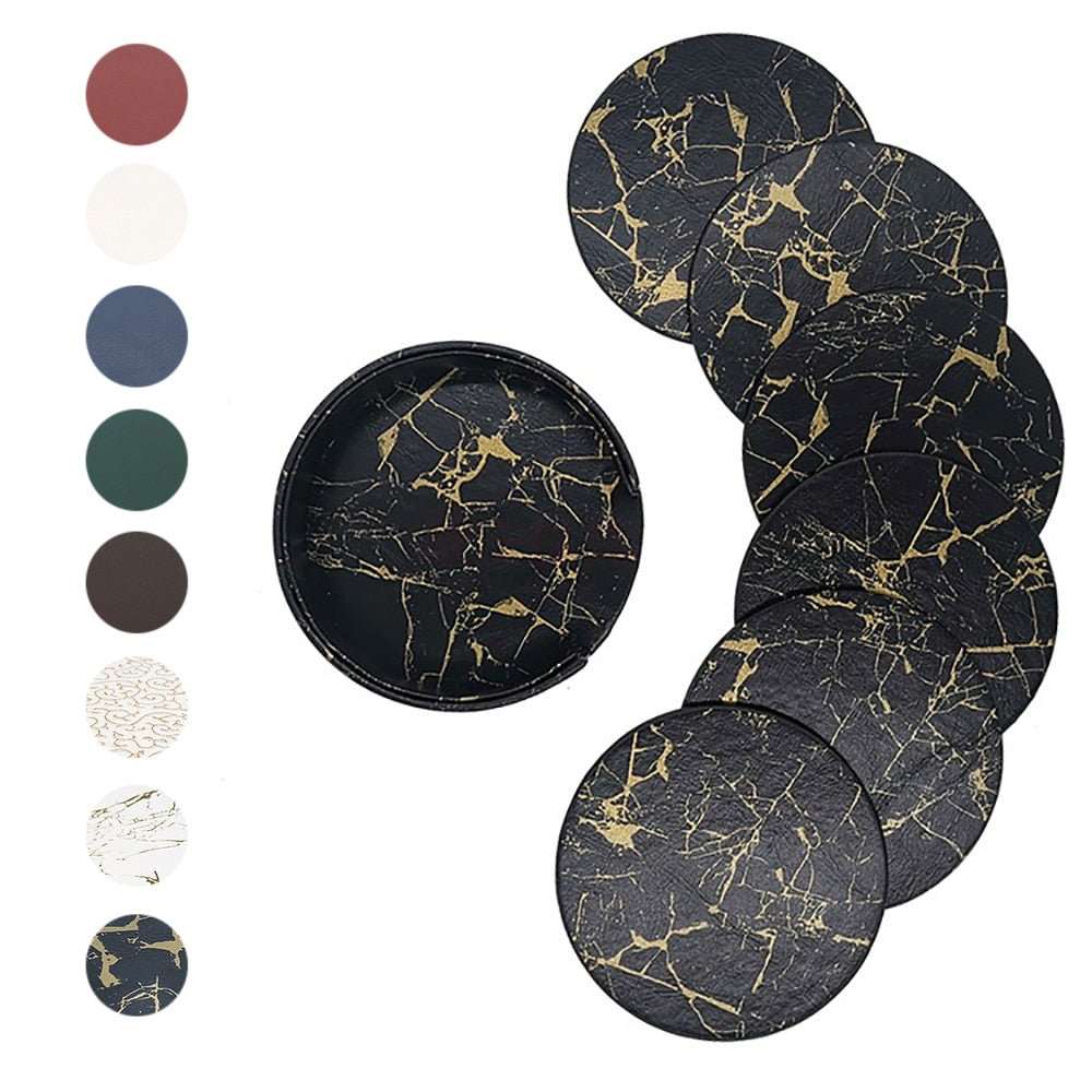 6PCS Hot Sale PU Leather Marble Coaster - beunik