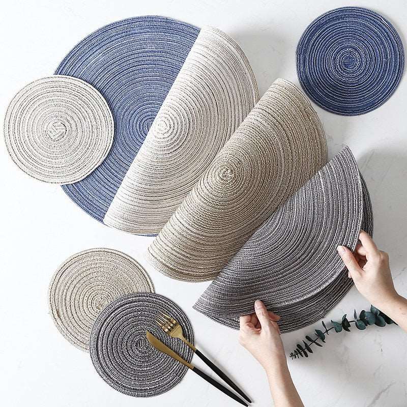 6pcs Round Table Mat Woven Ramie Placemats - beunik