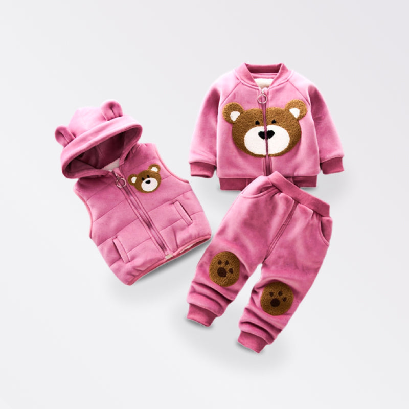 Autumn Winter Baby Boys Clothes Sets Thick Fleece Cartoon Bear Jacket Vest Pants 3Pcs - beunik