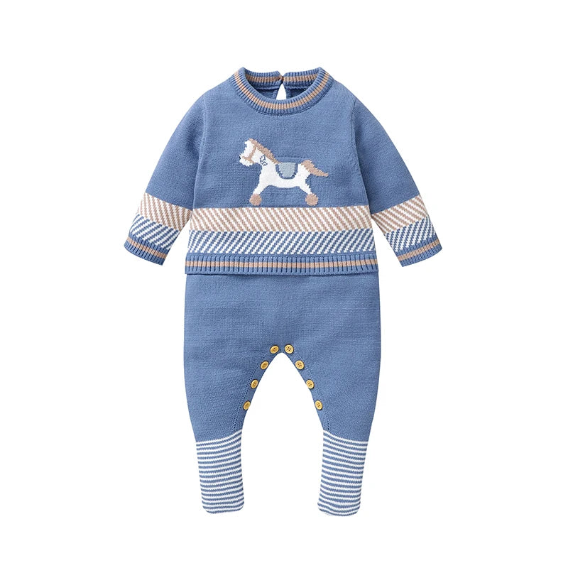 Blue Knit Long‑Sleeve Baby Jumpsuit  7 - purebaby