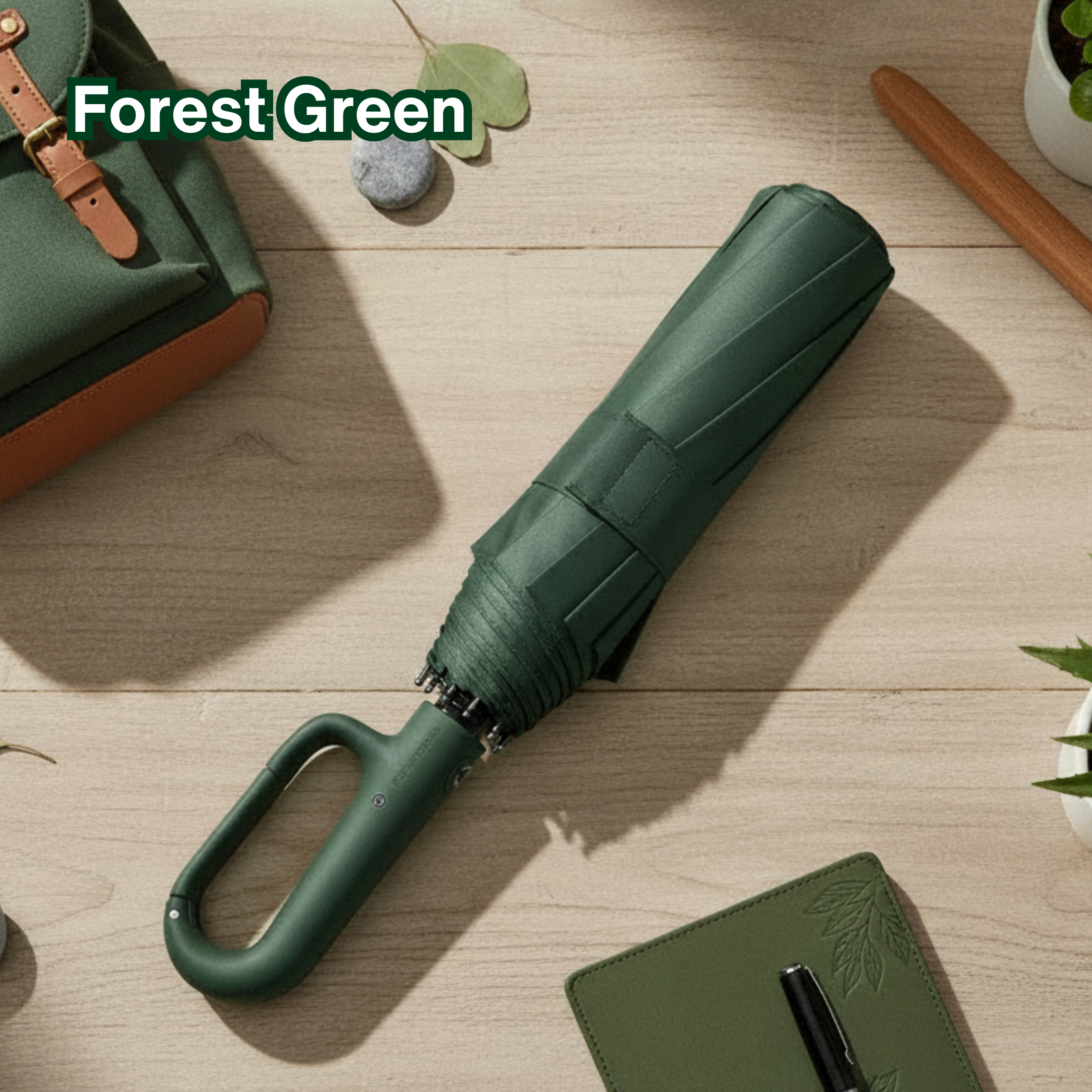Clip‑On Automatic Travel Umbrella – Windproof, Strong Wind Protection, Compact Design - Green
