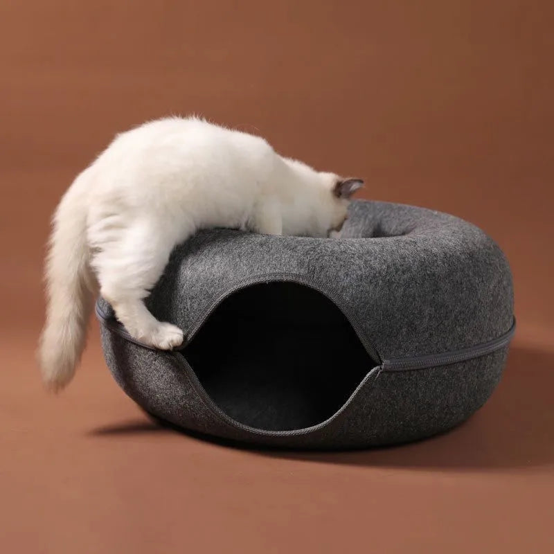 Donut Cat Bed Interactive Tunnel Pet Felt Indoor Toys beunik