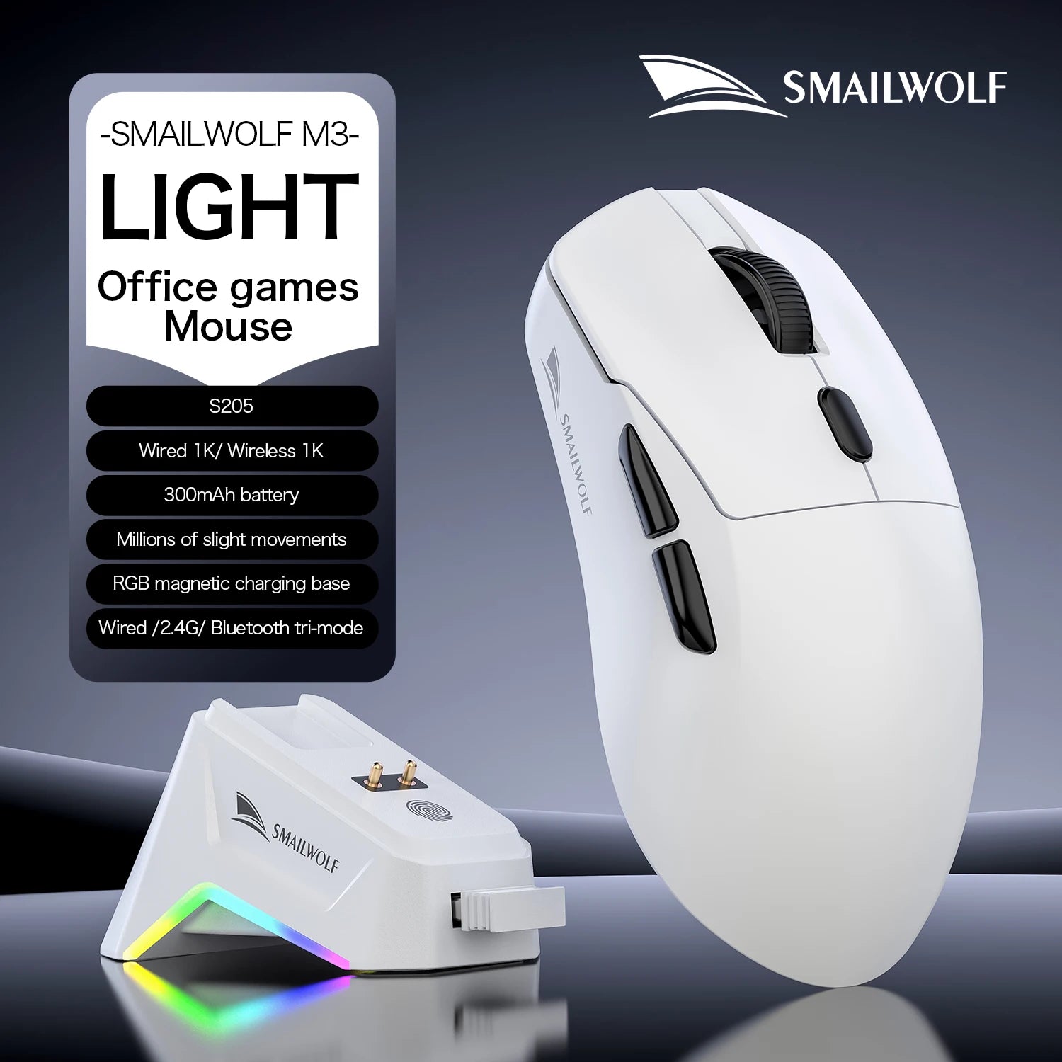 SMAILWOLF M3 PRO Wireless Bluetooth three-mode mouse E-sports gaming PAW3311 beunik