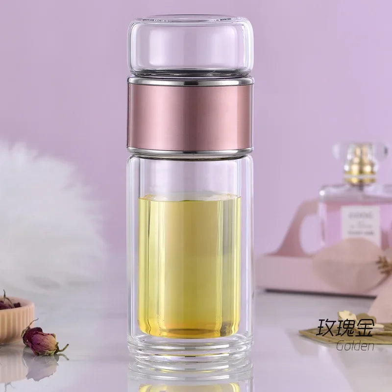 Tea Water Bottle Glass Double Layer Infuser Tumbler beunik