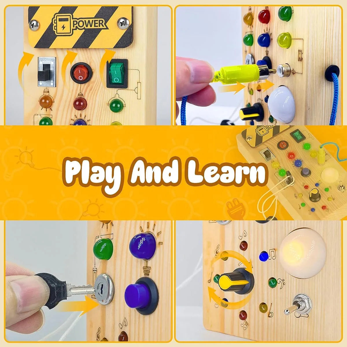 Montessori Busy Board Sensory Baby Toys Wooden With LED Light beunik