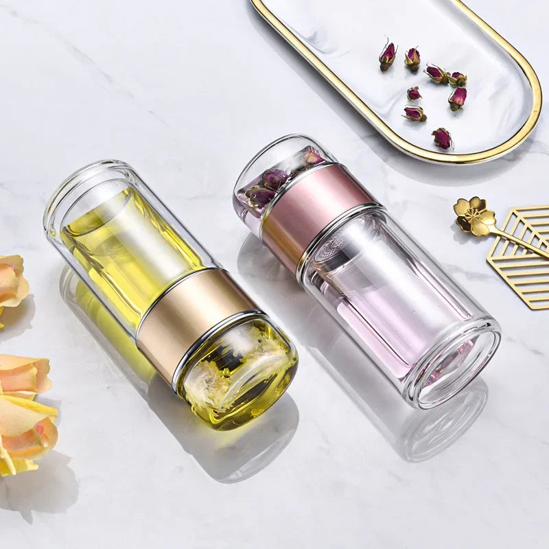 Tea Water Bottle Glass Double Layer Infuser Tumbler beunik