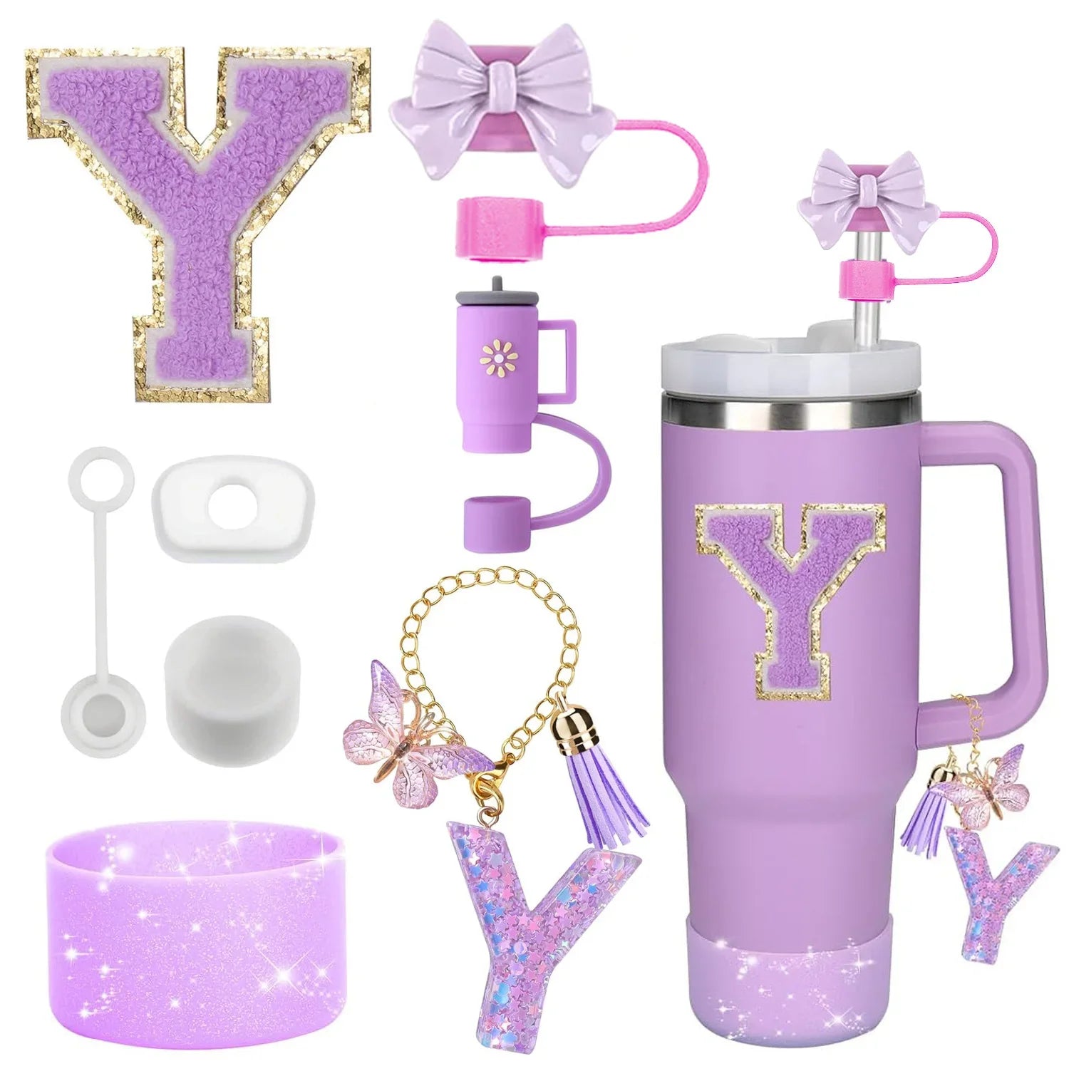 Purple Accessories Set for Stanley Cup 30oz 40oz tumbler Silicone Straw (8PCS) beunik