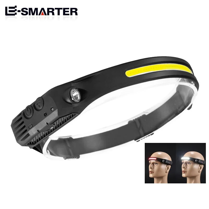 LED Sensor Head Lamp Built-in Battery Flashlight USB Rechargeable