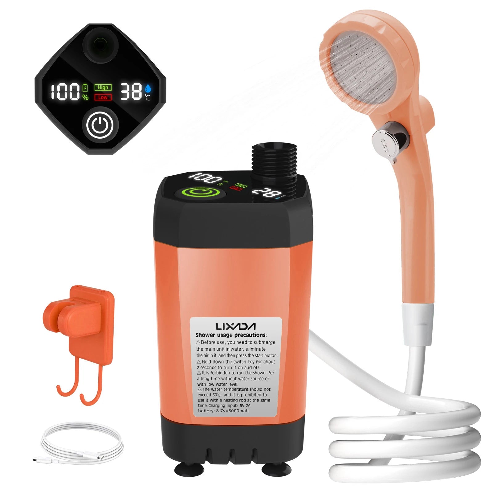 Camping Shower Pump RV Outdoor Shower Kit Camp Shower with Screen 6000mAh Shower Kit beunik