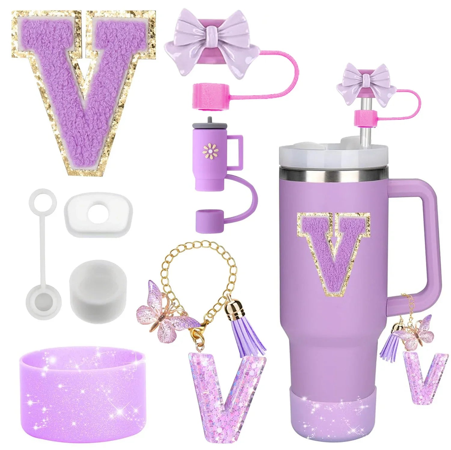 Purple Accessories Set for Stanley Cup 30oz 40oz tumbler Silicone Straw (8PCS) beunik