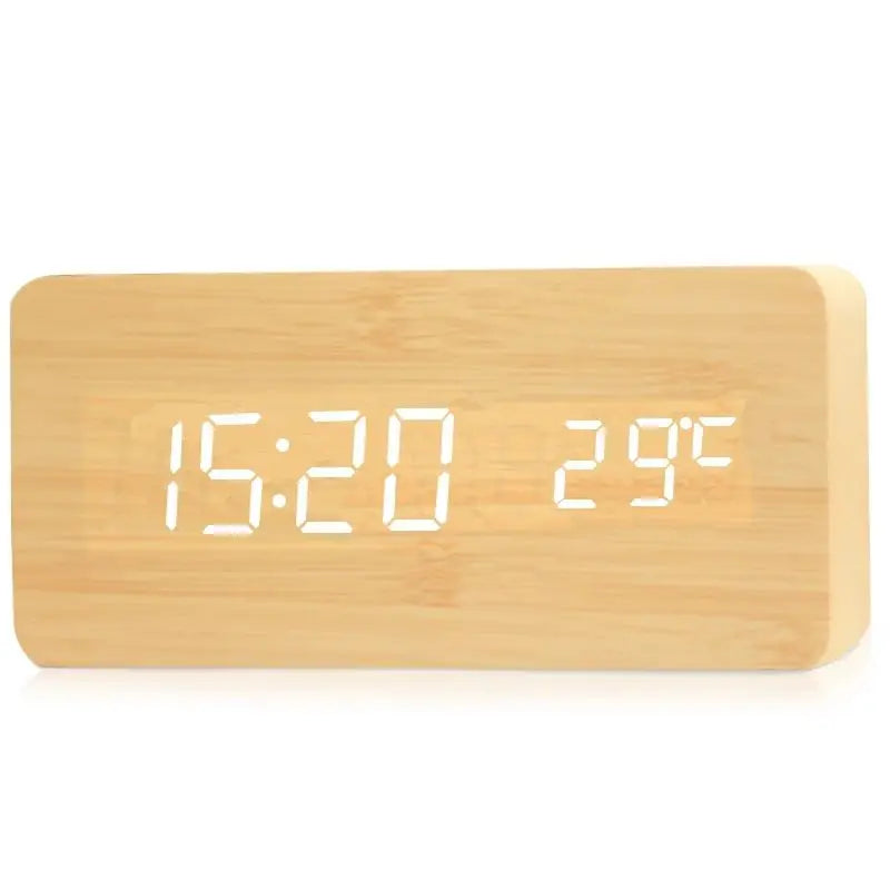 Wooden Digital Alarm Clock, LED Alarm Clock with Temperature beunik