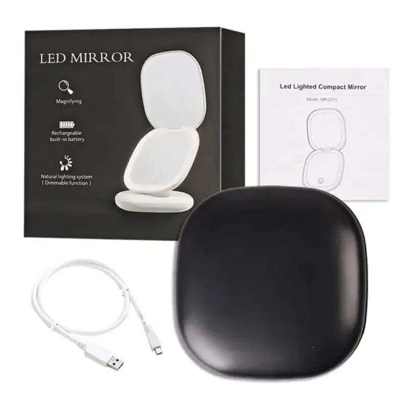 2 Face Sides Touch Compact Led 3 Colors Mini Foldable Cosmetic Charge Makeup Mirror beunik