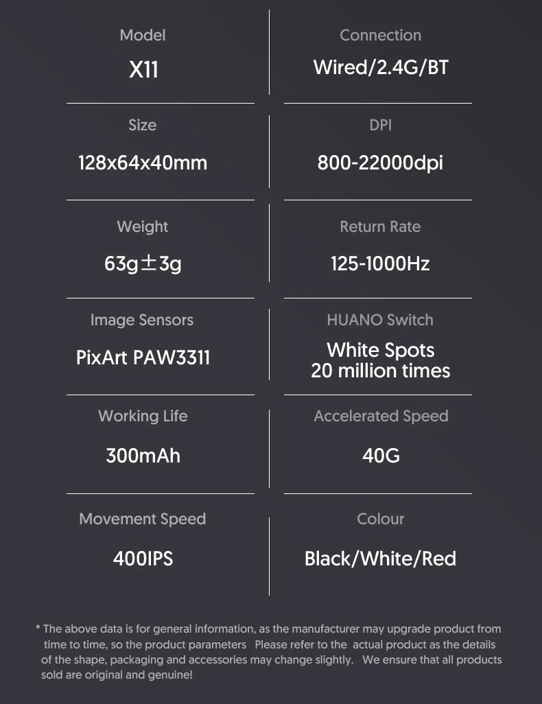 Attack Shark X11 X11SE Wireless Gaming Mouse 3-Mode (PAW3311, 22000DPI, 400IPS) beunik