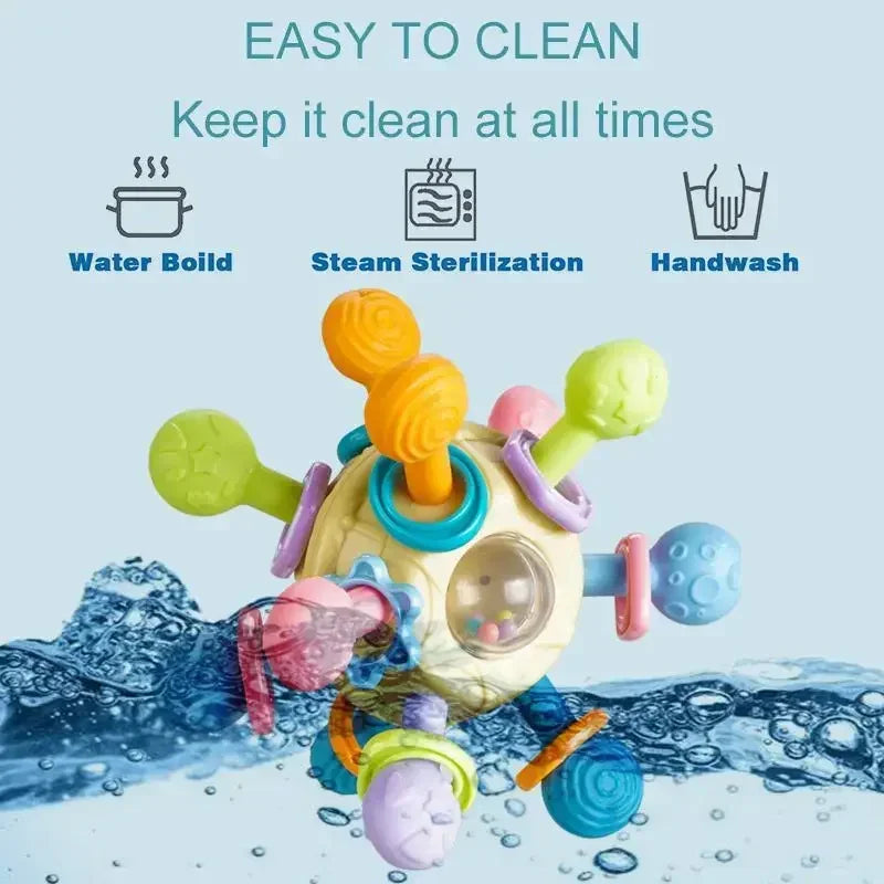 Baby Rotating Rattle Ball Grasping Activity Baby Development Toy Silicone Teether Sensory beunik