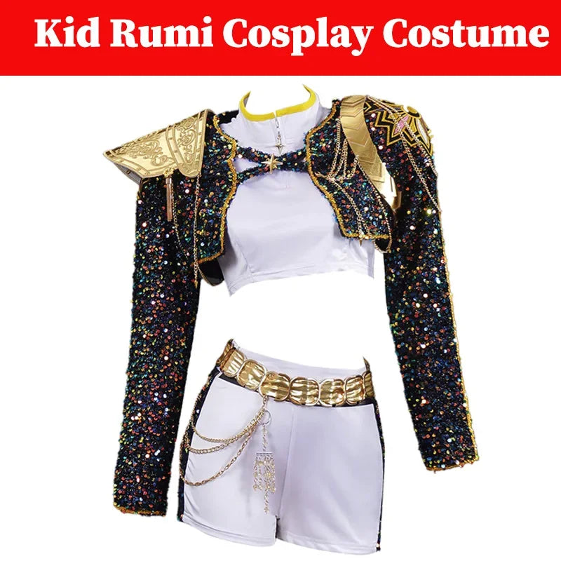 K pop demon hunter - Rumi Idol Kids Cosplay Costume – Black & Gold Girls Outfit