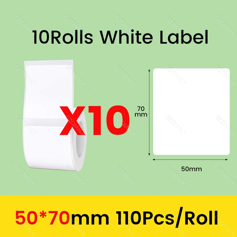 NiiMbot Label Rolls – Waterproof, Anti‑Oil, Tear‑Resistant White Stickers (3/5/10 Pack)