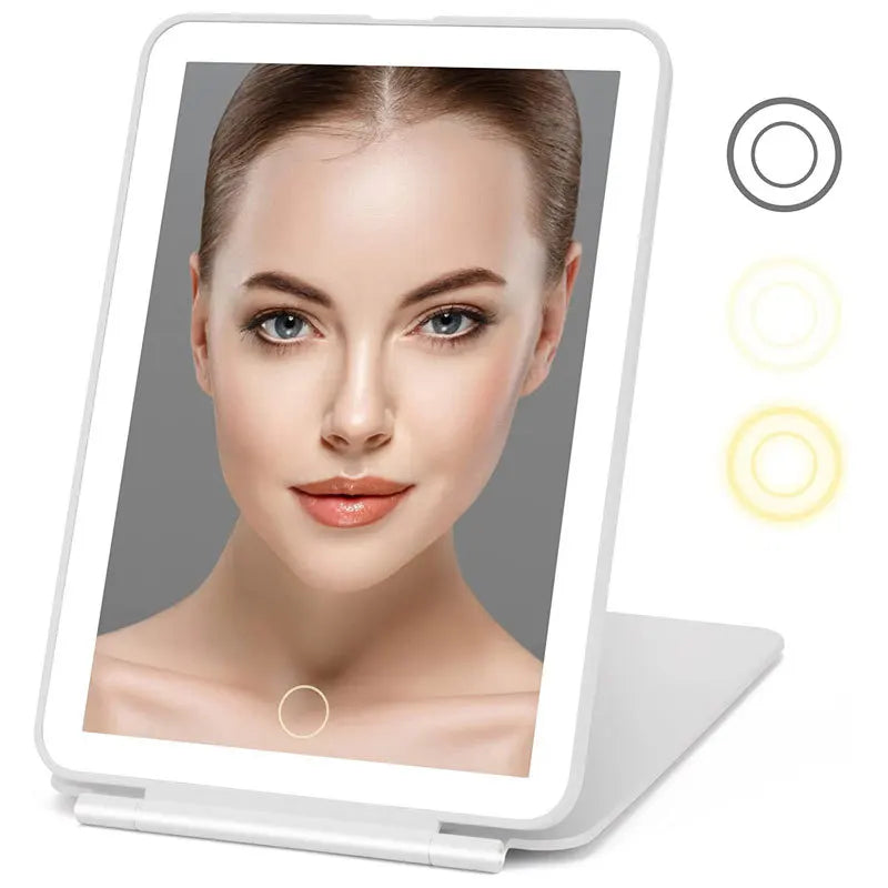 Portable Vanity Lamp Folding Cosmetic Mirror Touch Screen Makeup Mirror With LED Lamp USB Rechargeable beunik