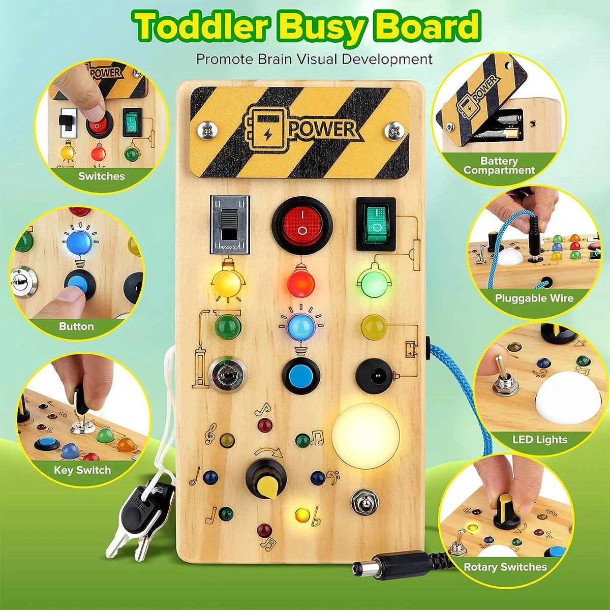 Montessori Busy Board Sensory Baby Toys Wooden With LED Light beunik