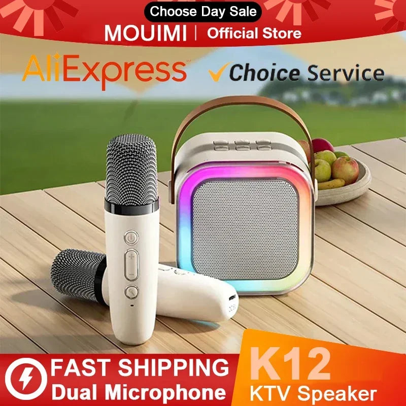 Karaoke Machine Portable Bluetooth Speaker With 1-2 Wireless Microphones HiFi Family Kids beunik