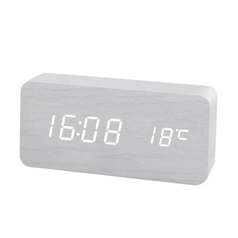 Wooden Digital Alarm Clock, LED Alarm Clock with Temperature beunik