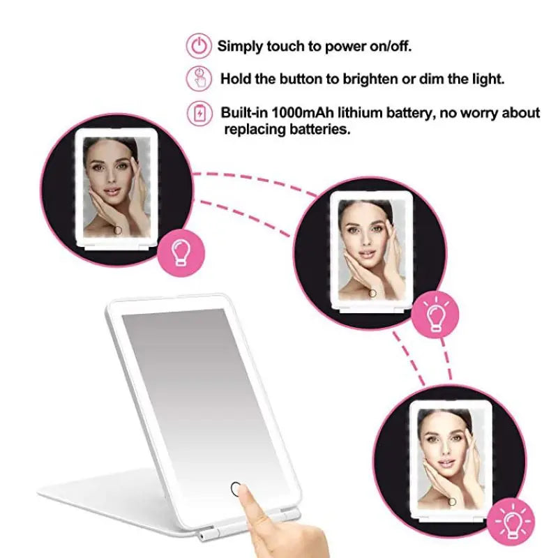 Portable Vanity Lamp Folding Cosmetic Mirror Touch Screen Makeup Mirror With LED Lamp USB Rechargeable beunik