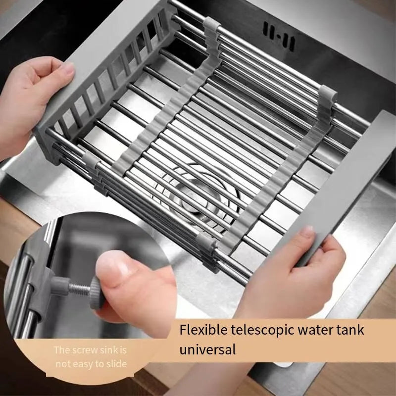 Kitchen Sink Drain Rack Basket Folding Stainless Steel beunik