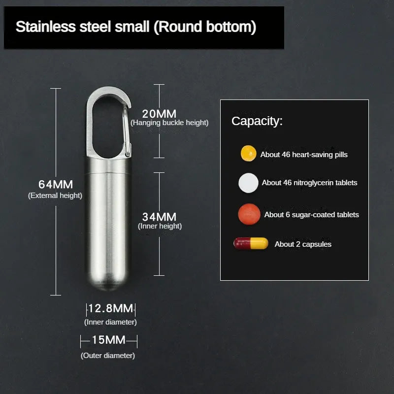 Portable Mini Stainless Steel Sealed Capsule Waterproof Pill Box