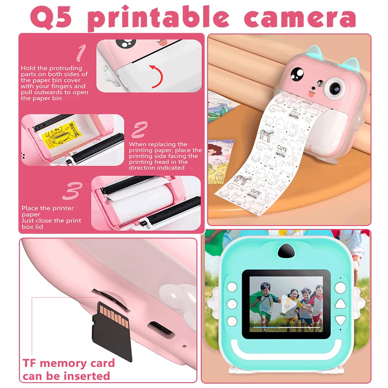 Children Digital HD Camera Toys Instant Print for Kids With 32G Memory Card beunik