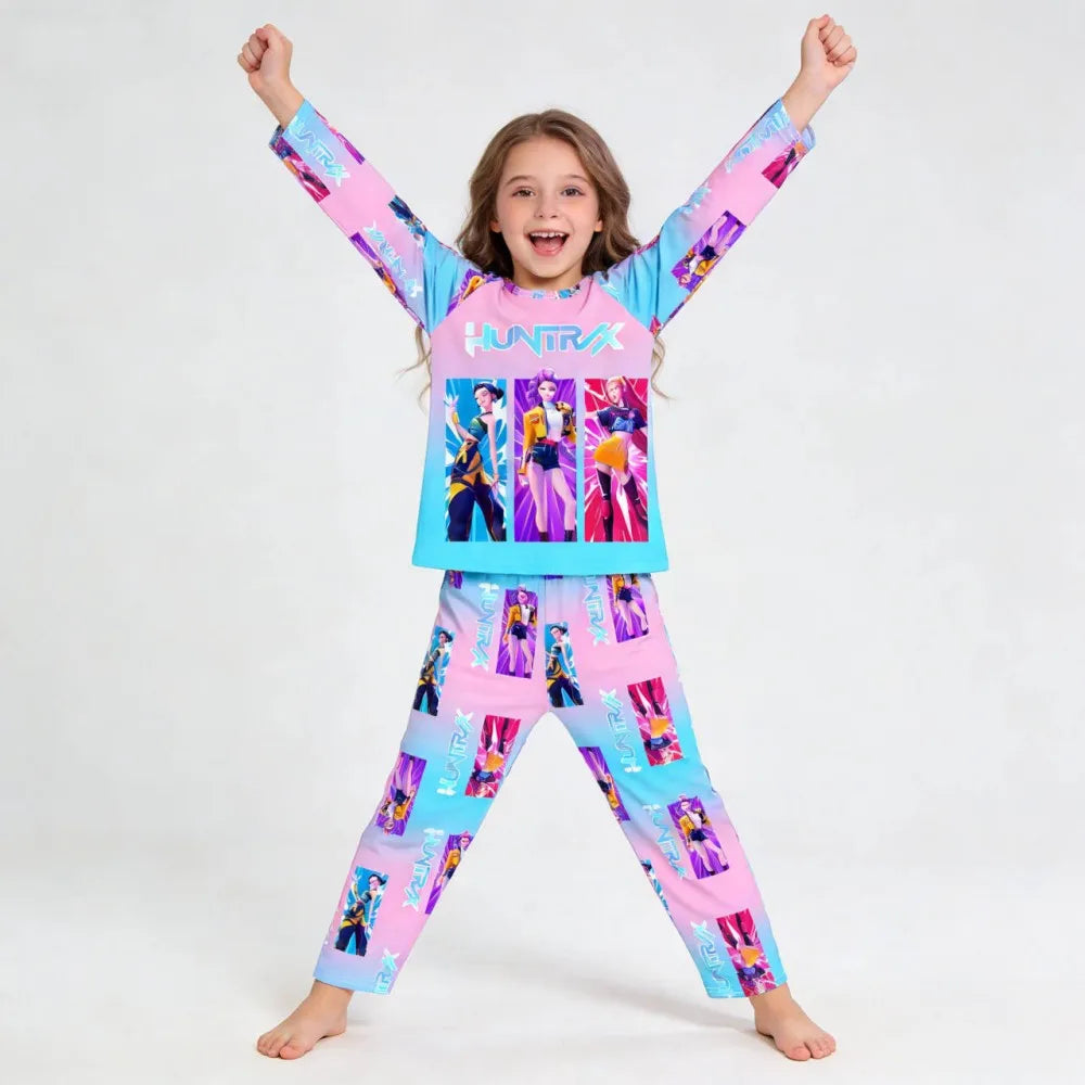 Kpop Long Sleeve Pyjama Set – 2 Piece Soft Cartoon Sleepwear (Ages 3–14)