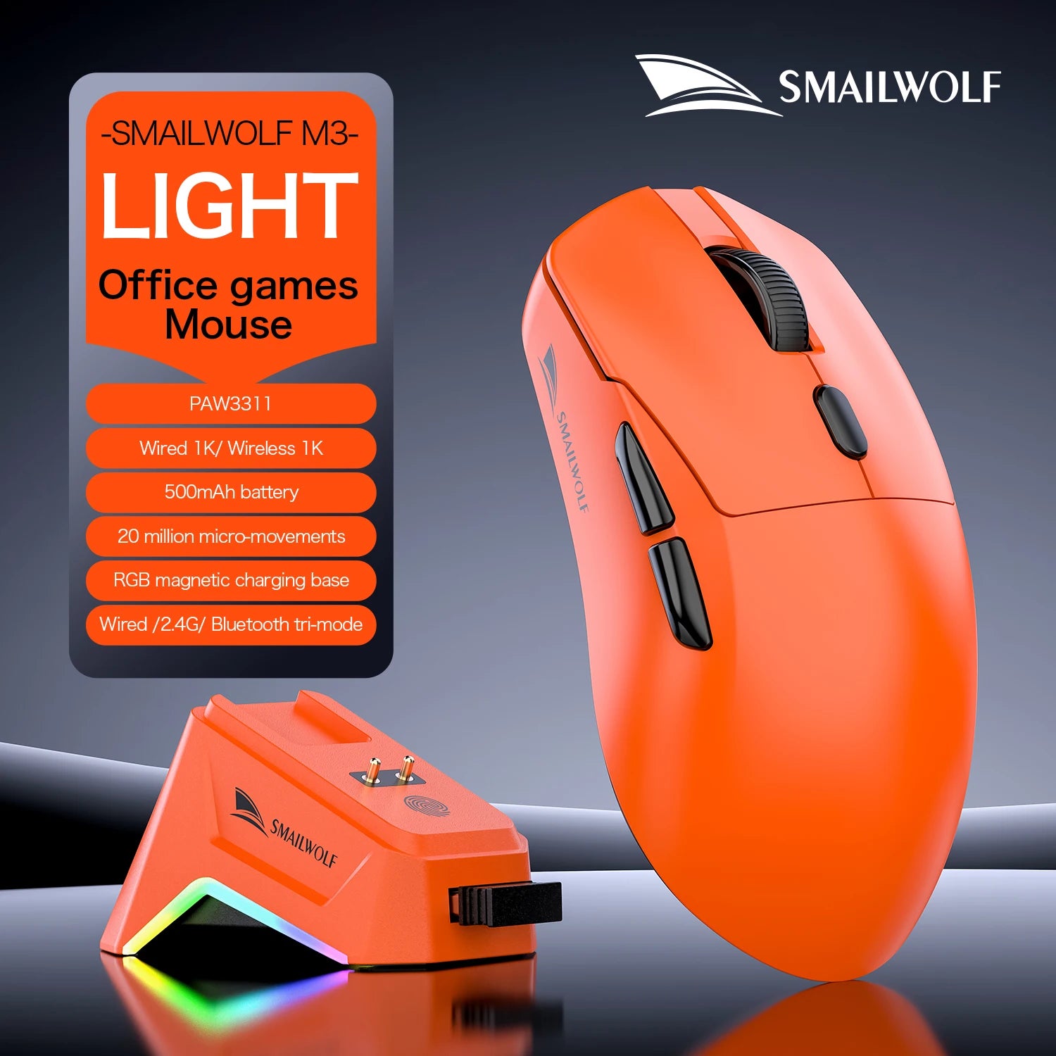 SMAILWOLF M3 PRO Wireless Bluetooth three-mode mouse E-sports gaming PAW3311 beunik