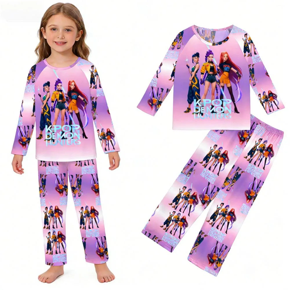 Kpop Long Sleeve Pyjama Set – 2 Piece Soft Cartoon Sleepwear (Ages 3–14)