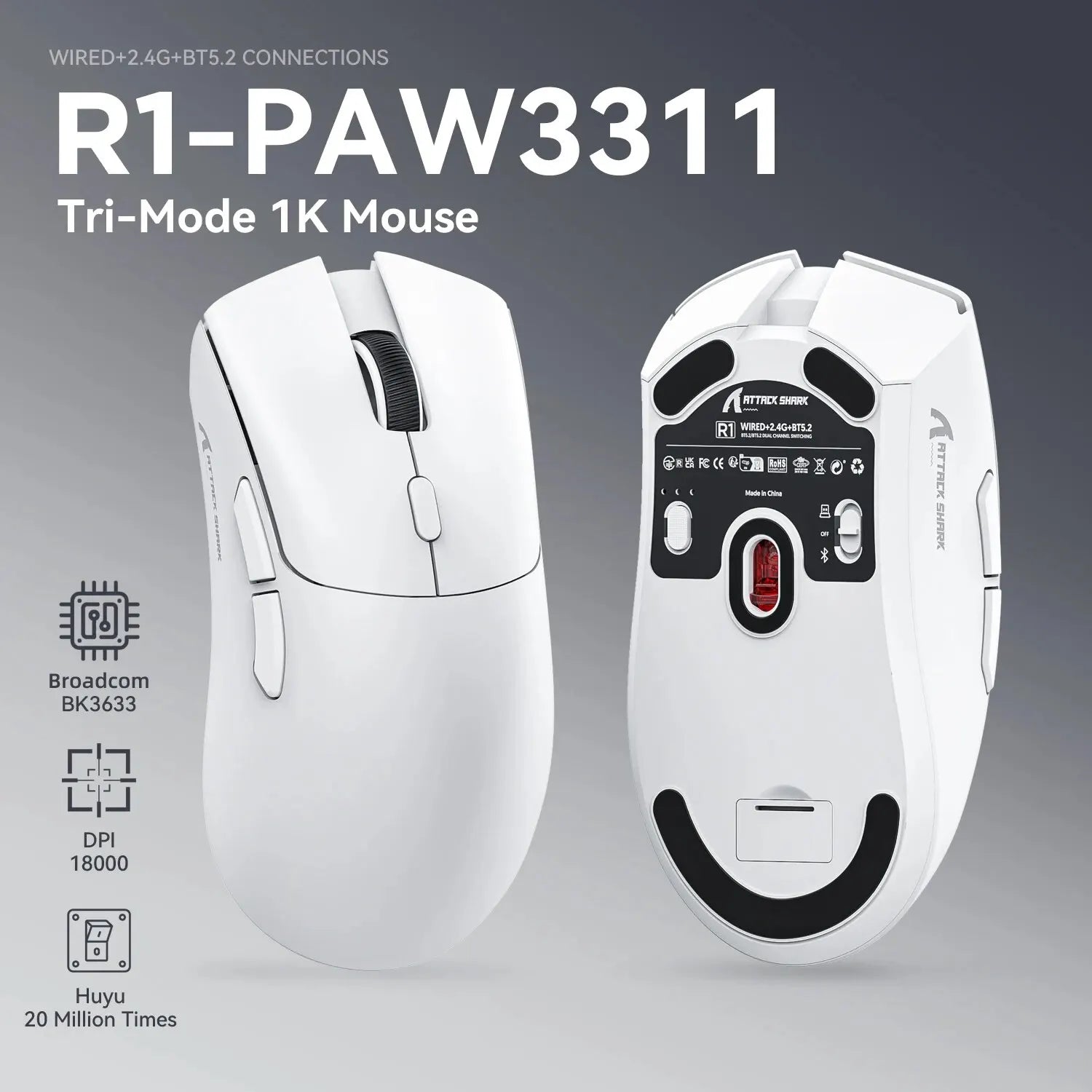 R1 Superlight Mouse Bluetooth 2.4G Wireless Gaming Mouse beunik