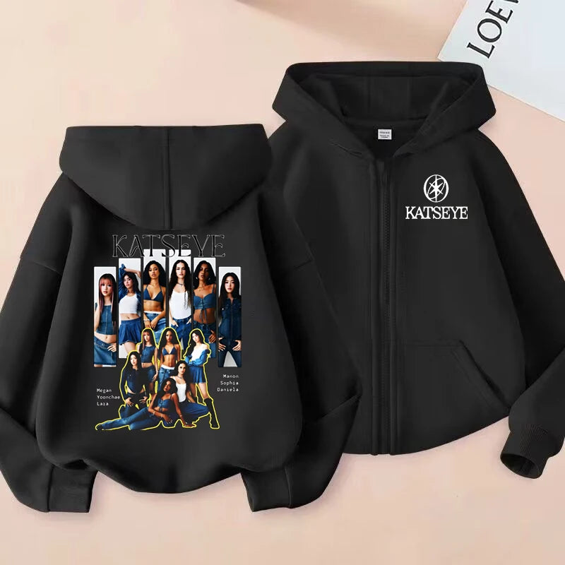 Kids KATSEYE Inspired Zip Hoodie – Soft Casual Jacket