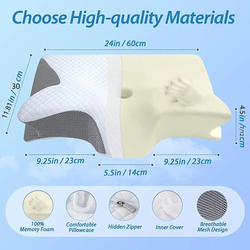 Memory Foam Cervical Pillow, 2 in 1 Ergonomic Contour Orthopedic Pillow for Neck Pain & Contoured Support beunik