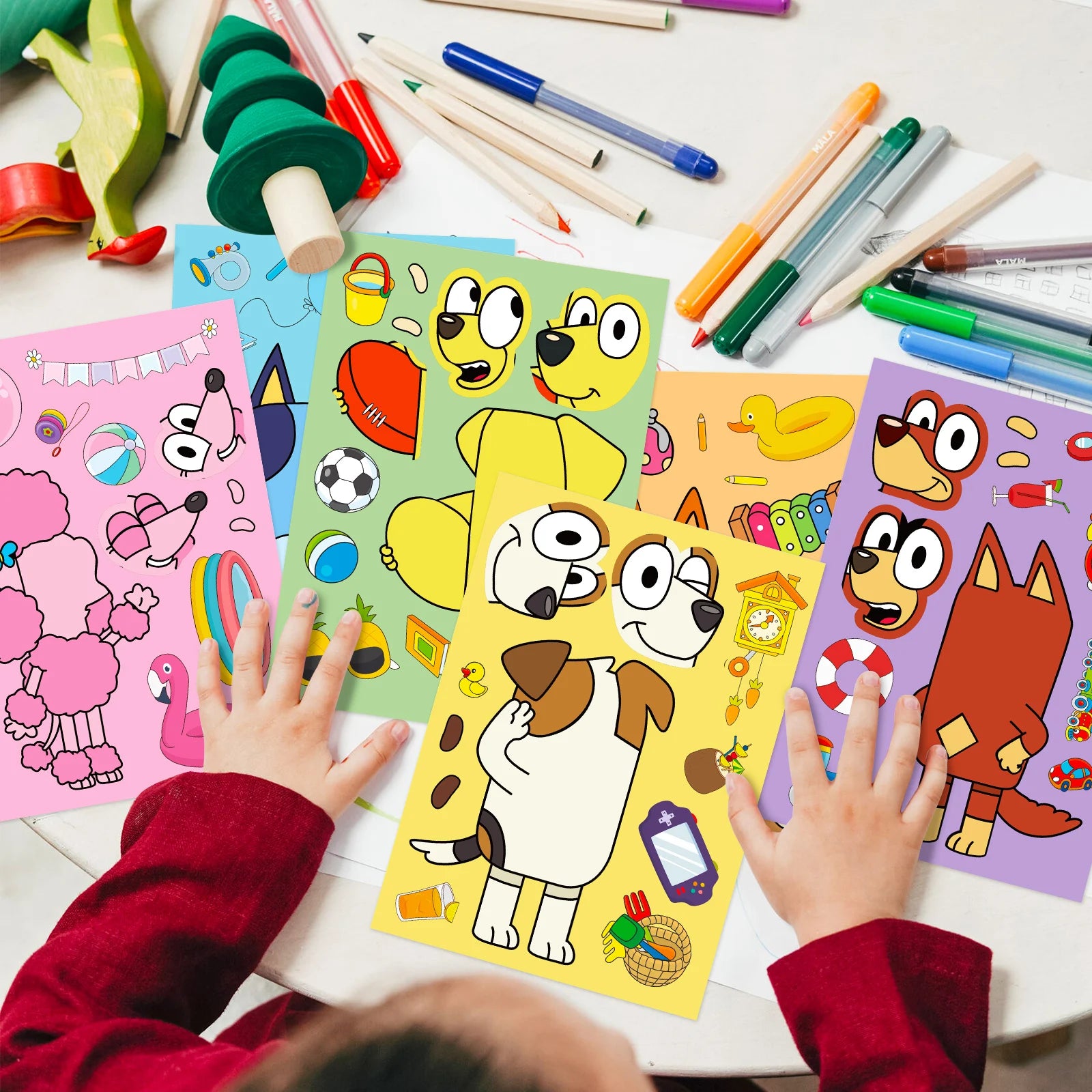 6/12 Sheets Bluey Family Cartoon Puzzle Stickers
