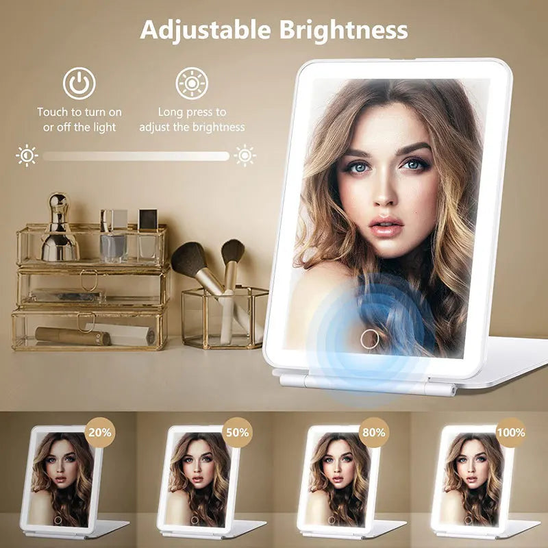 Portable Vanity Lamp Folding Cosmetic Mirror Touch Screen Makeup Mirror With LED Lamp USB Rechargeable beunik