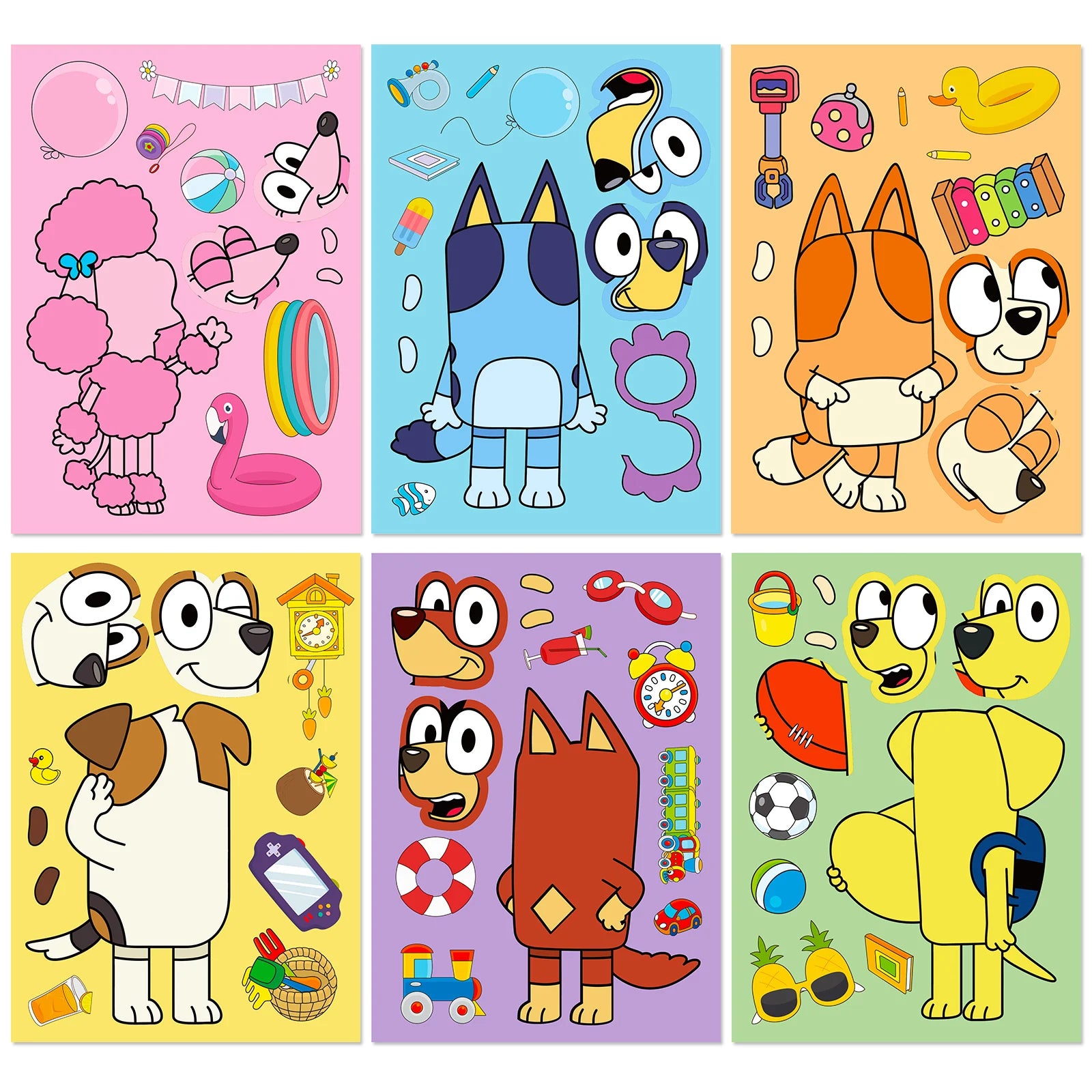 6/12 Sheets Bluey Family Cartoon Puzzle Stickers