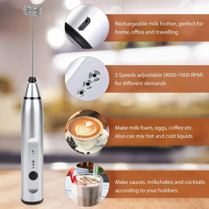 Wireless Milk Frothers Electric Handheld Blender With USB beunik