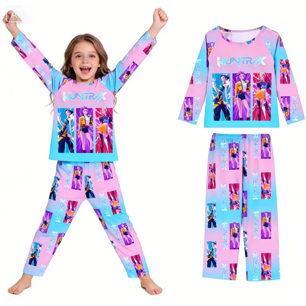 Kpop Long Sleeve Pyjama Set – 2 Piece Soft Cartoon Sleepwear (Ages 3–14)