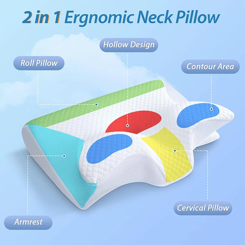 Memory Foam Cervical Pillow, 2 in 1 Ergonomic Contour Orthopedic Pillow for Neck Pain & Contoured Support beunik