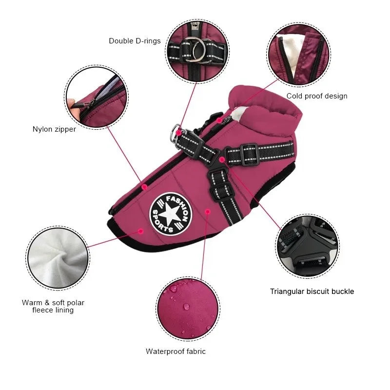 Winter Warm Dog Clothes Dog Jacket With Harness beunik