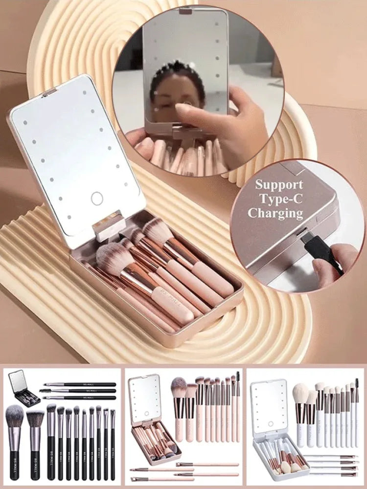 Makeup Mirror Set with Lid Dustproof Organizer Lighted Makeup Brush Set beunik