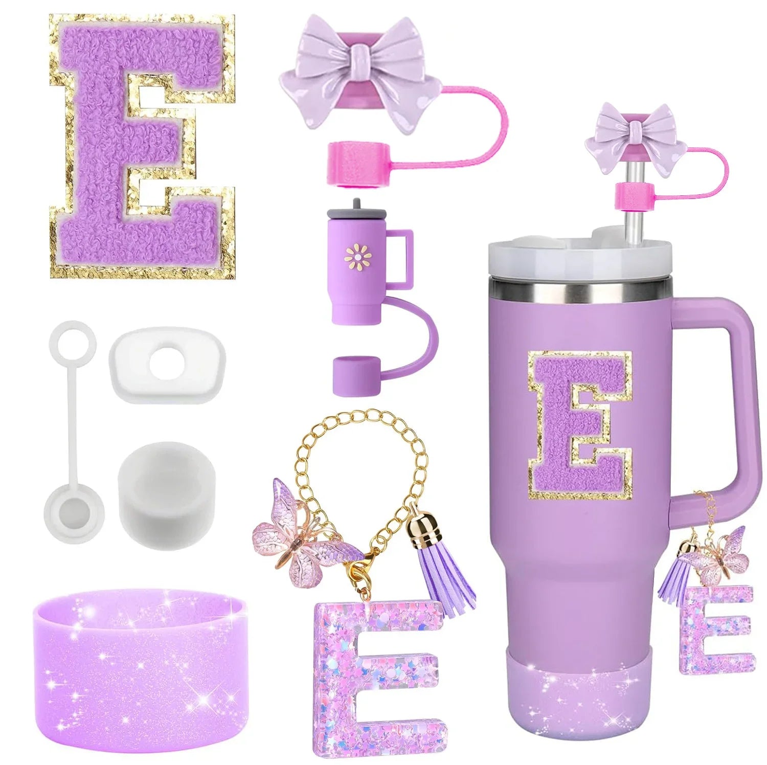 Purple Accessories Set for Stanley Cup 30oz 40oz tumbler Silicone Straw (8PCS) beunik