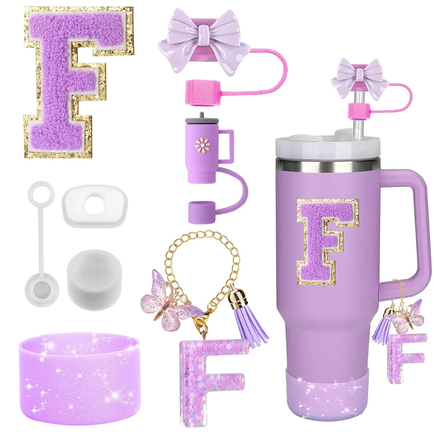 Purple Accessories Set for Stanley Cup 30oz 40oz tumbler Silicone Straw (8PCS) beunik