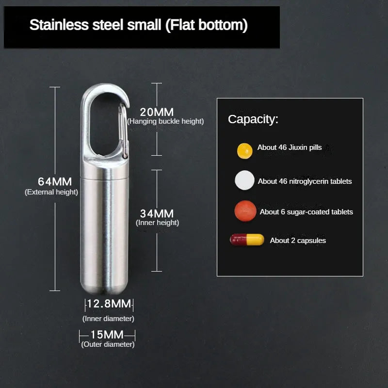 Portable Mini Stainless Steel Sealed Capsule Waterproof Pill Box