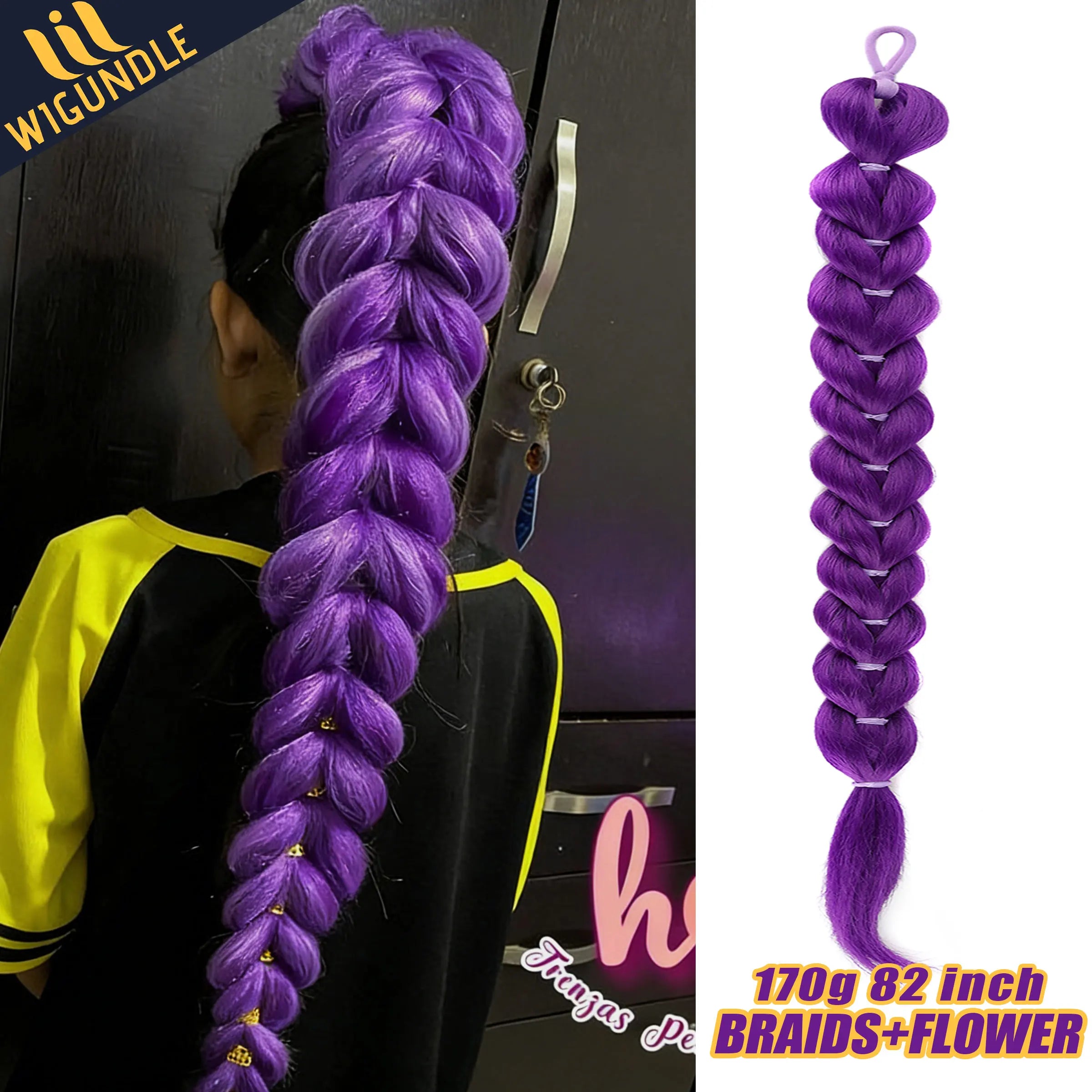 KPop Rumi Purple Braided Ponytail – Clip‑On Synthetic Hairpiece for Kids