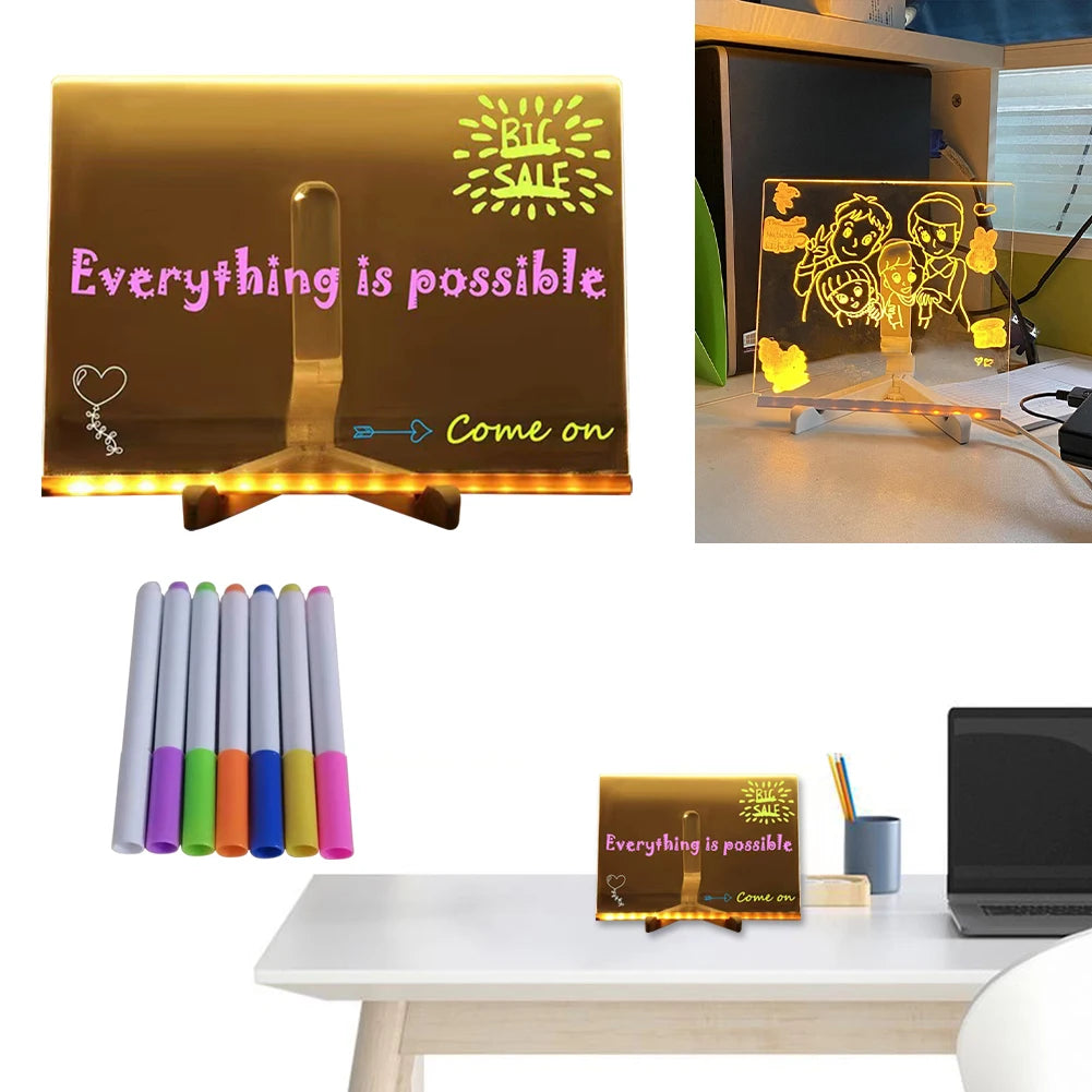 LED Messages Drawing Board With 7 Colorful Pens for Kids, Children and Reminders beunik