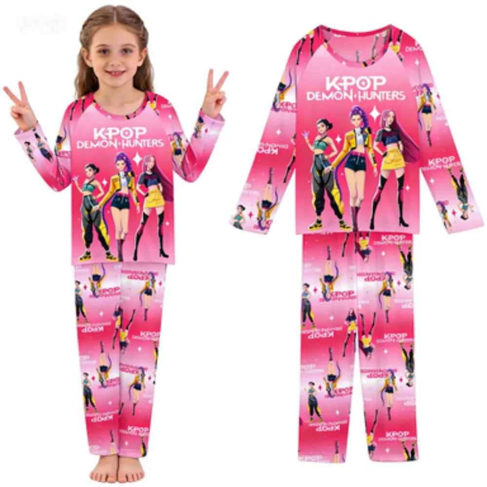 Kpop Long Sleeve Pyjama Set – 2 Piece Soft Cartoon Sleepwear (Ages 3–14)
